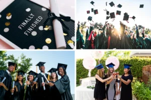 a collage of graduation images like young people in cap and gown