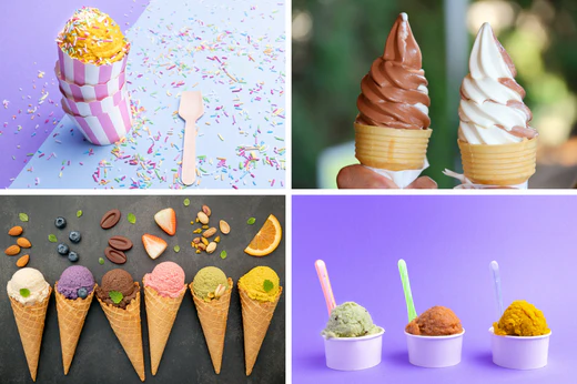 collage of four colorful images of ice cream