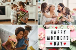 mothers day collage of four images showcasing the love of mothers and motherhood