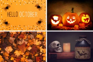 October collage of four images representing the fall autumn month