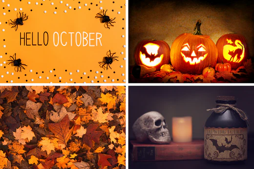 October collage of four images representing the fall autumn month