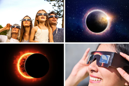 collage of four space images for solar eclipse viewing