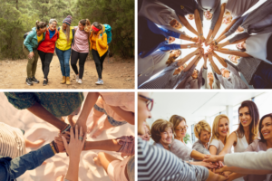 a collage of four images of women in the fall - fall womens ministry themes