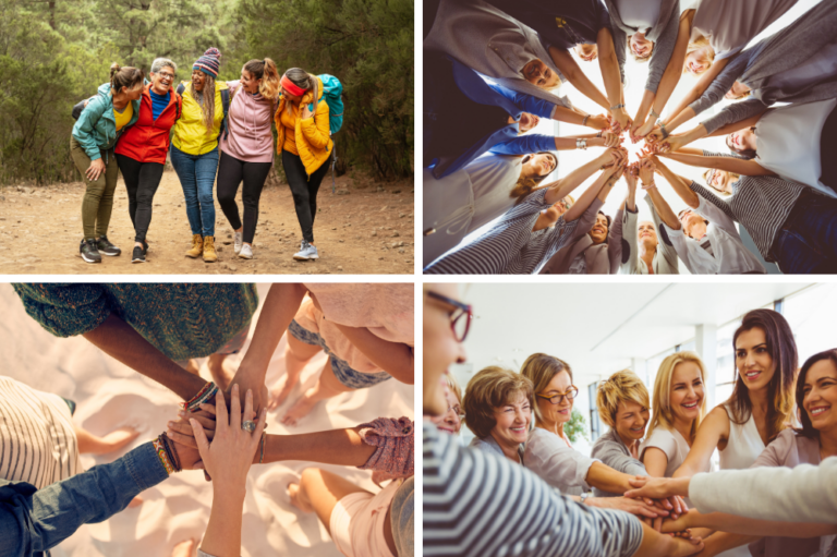 a collage of four images of women in the fall - fall womens ministry themes