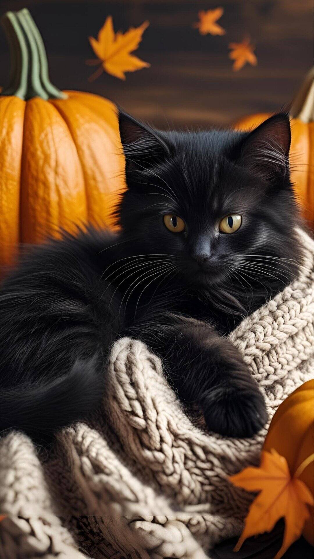 Cute Fall Pumpkin and Cat Wallpaper_ Cozy Autumn Aesthetic