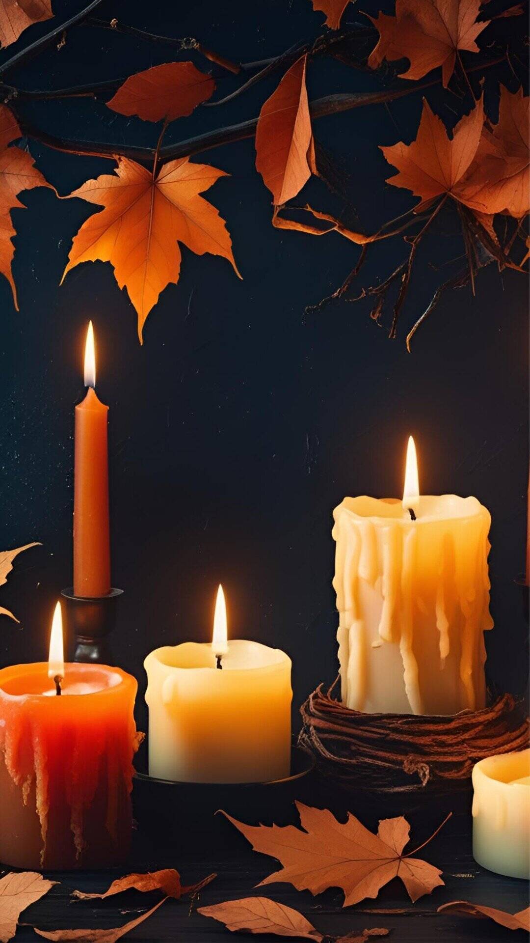 Fall Aesthetic Wallpaper With Leaves and Candles_ Warm and Witchy