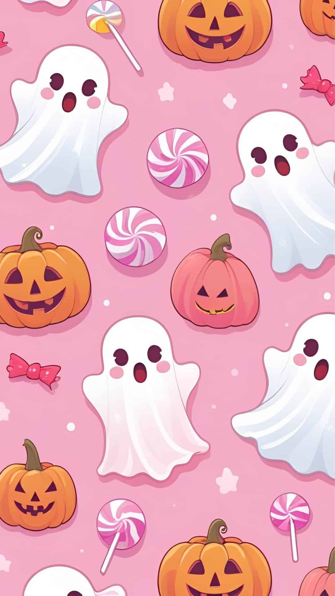 Halloween Wallpaper With a Pink Background_ A Kawaii Halloween Vibe