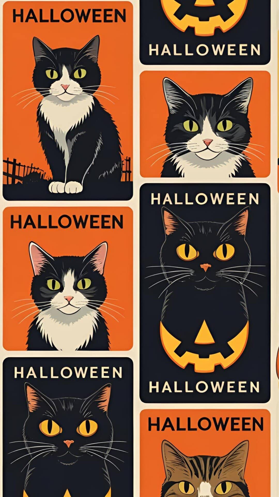 Vintage Halloween Cat Images Collage_ Spooky Season Wallpaper With Flair
