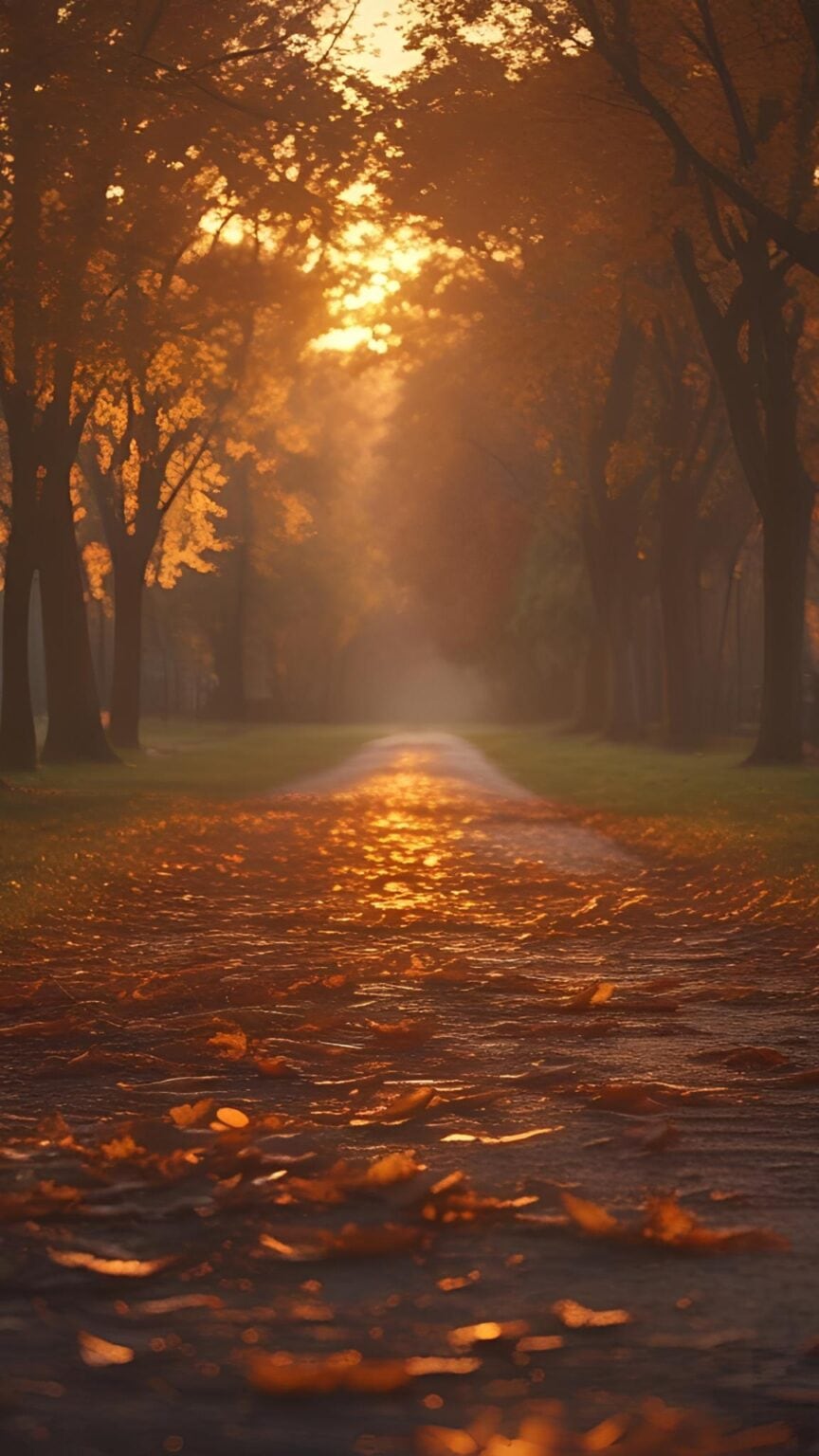 Fall Forest Path with Golden Leaves A high-res 4K shot of a quiet leaf-covered path, glowing in golden hour light. If you’re looking for fall backgrounds iPhone that feel real and transportive, this is the one to download. It’s serene, cinematic, and ideal for nature lovers.