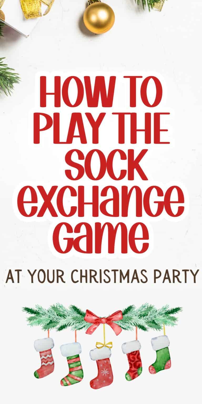 Vertical image that reads "How To Play The Sock Exchange Game At Your Christmas Party"