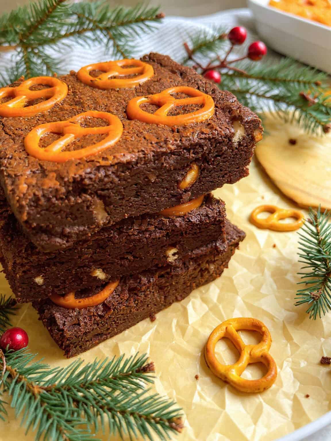 christmas salted pretzel brownies