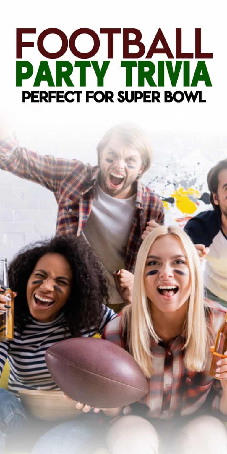 Level up your Super Bowl party or game-day gathering with these fun Football Trivia Questions. Easy, quick, and perfect for mixed groups, kids, adults, and casual fans. Use them during halftime, commercials, or pre-game to pull everyone together. Great for football party games, Super Bowl trivia, tailgate activities, and printable game-day ideas.